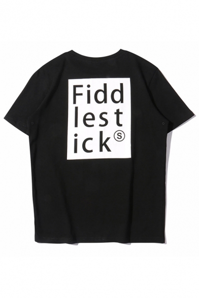 Fidd Lest Ick Letter Printed Chest Pocket Short Sleeve Crew Neck Stylish Loose Fit T Shirt for Guys