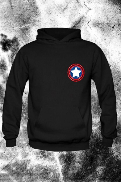 Letter Peace Love Sweet Pentagram Graphic Long Sleeve Pouch Pocket Relaxed Casual Hoodie for Men