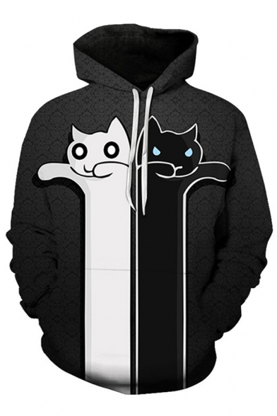 Unique Boys Cat Zombie 3D Printed Long Sleeve Drawstring Pouch Pocket Relaxed Hoodie