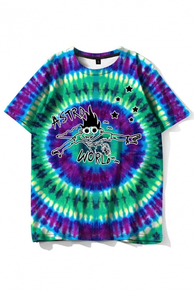Tie Dye Vortex Graphic Patterned Short Sleeve Crew Neck Loose Fitted Fashion T-shirt for Guys