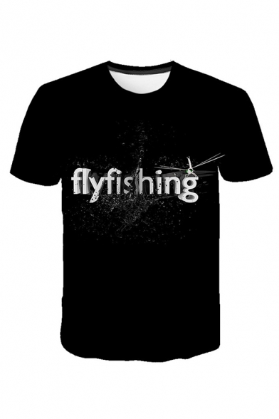 Simple Guys Letter Fly Fishing 3D Printed Short Sleeve Crew Neck Relaxed Tee Top