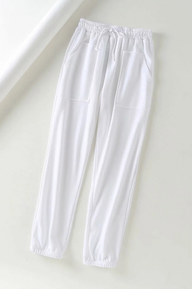 Fashionable Girls Solid Color Drawstring Waist Ankle Length Tapered Fit Sweatpants