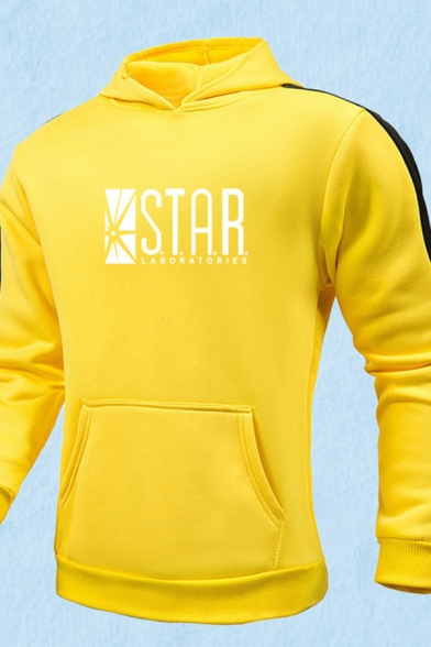 Leisure Boys Star Letter Geo Graphic Contrasted Long Sleeve Pouch Pocket Slim Fit Hoodie