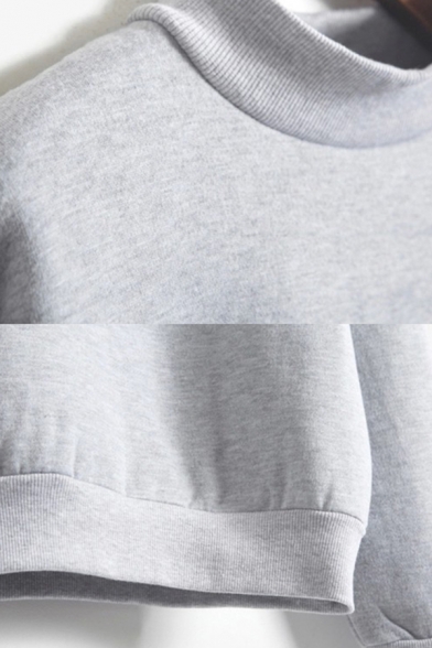 Popular Womens Patterned Long Sleeve Mock Neck Loose Pullover Sweatshirt