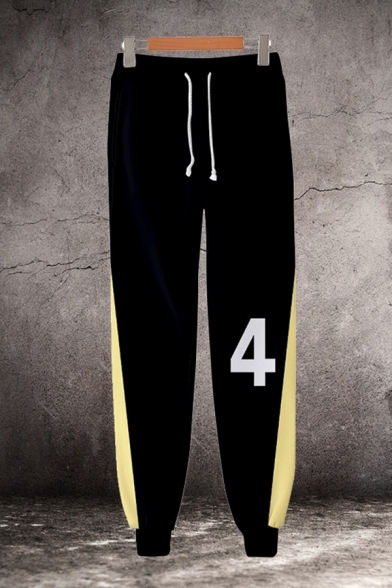 Cool Guys Number Print Drawstring Waist Contrasted Ankle Length Cuffed Relaxed Fit Sweatpants in Black