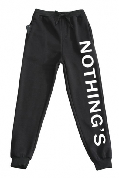 Mens Letter Nothing's Print Drawstring Waist Ankle Cuffed Carrot Fit Leisure Sweatpants