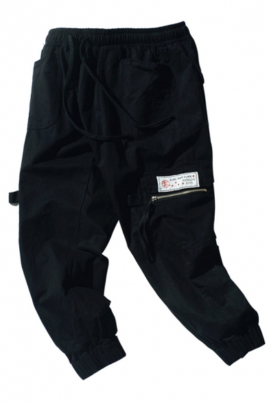 Trendy Mens Letter Evol Nar Fukk Printed Zipper Pocket Cuffed Mid Rise Regular Fitted Ankle length Cargo Pants