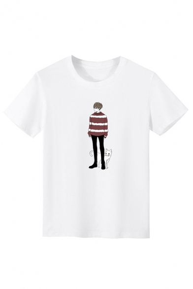 Basic Mens Cartoon Figure Printed Short Sleeve Crew Neck Regular Fit T-shirt