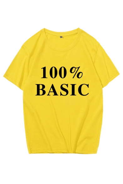 Letter 100% Basic Print Short Sleeve Crew Neck Loose Fit Chic Tee for Girls