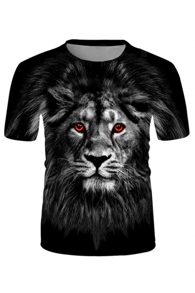 Lion Flame 3D Printed Short Sleeve Crew Neck Relaxed Fit Designer Tee for Men