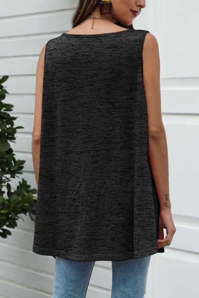 Popular Womens Bow Tie Front Relaxed Fit Plain Long Tank Top