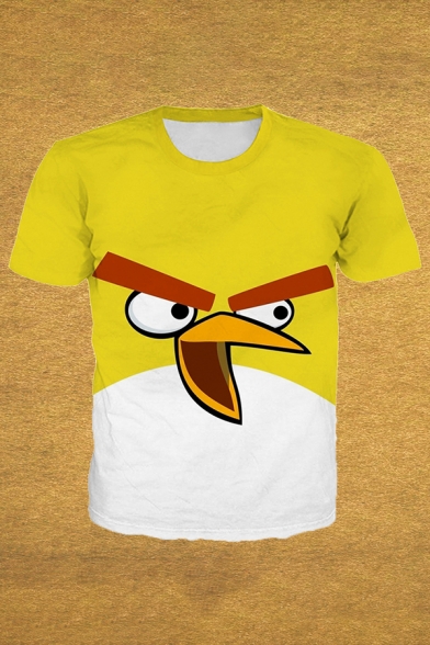 Funny Bird 3D Printed Colorblock Short Sleeve Crew Neck Slim Fit Casual Tee for Men