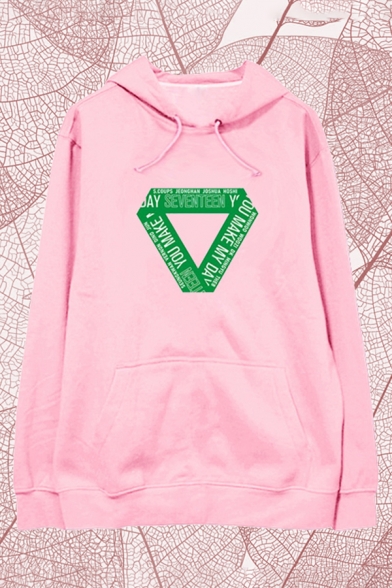 Leisure Girls Letter You Make Inverted Triangle Pattern Long Sleeve Drawstring Kangaroo Pocket Relaxed Hoodie