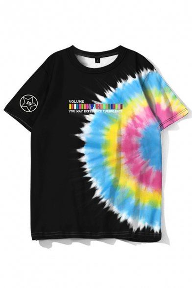 Street Boys Tie Dye Vortex Letter Printed Short Sleeve Crew Neck Relaxed Fitted T Shirt