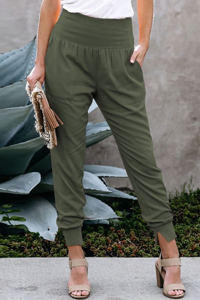 Casual Womens Solid Color Slit Cuffs Ankle Length Relaxed Pants