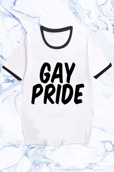 Cool Girls Letter Gay Pride Pattern Short Sleeve Crew Neck Loose Ringer T Shirt in White