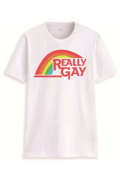Letter Really Gay Rainbow Graphic Short Sleeve Crew Neck Loose Cool T Shirt for Girls