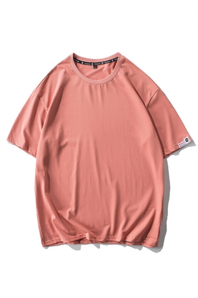 Casual Solid Color Short Sleeve Crew Neck Relaxed Fitted T-Shirt for Men