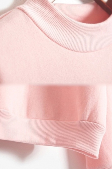 Stylish Letter Unicorn Milk Pattern Long Sleeve Mock Neck Relaxed Pullover Sweatshirt for Women