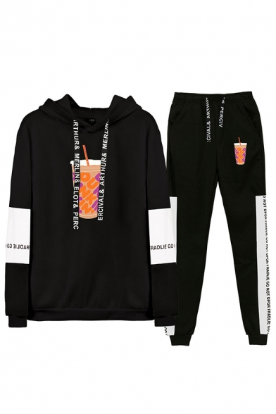 Popular Boys Juice Letter Graphic Long Sleeve Drawstring Loose Hoodie & Ankle Length Tapered Fit Sweatpants Co-ords