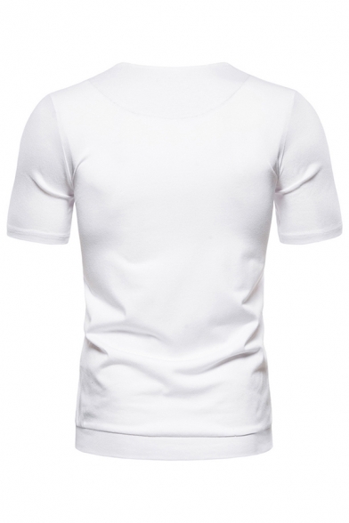 Simple Guys Short Sleeve Crew Neck Button up Slim Fitted Tee Top