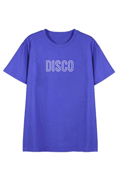 Trendy Letter Disco Print Short Sleeve Crew Neck Relaxed Fit Tee Top for Girls