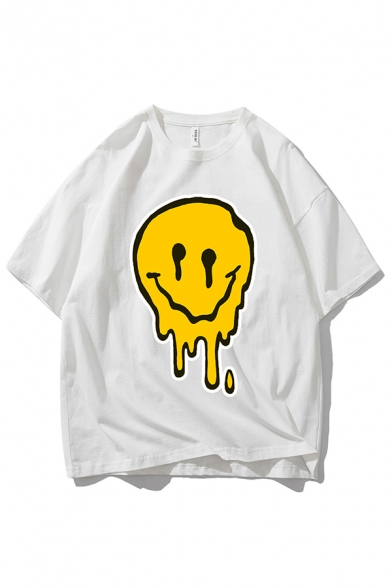 Casual Boys Dripping Cartoon Face Patterned Short Sleeve Crew Neck Oversize Tee Top