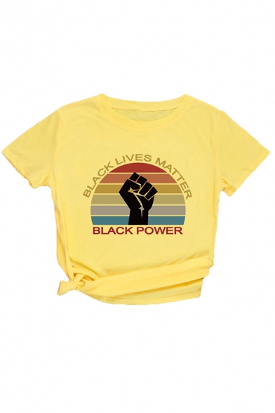 Cool Womens Letter Black Lives Matter Colorful Stripe Fist Graphic Slim Fit T-shirt