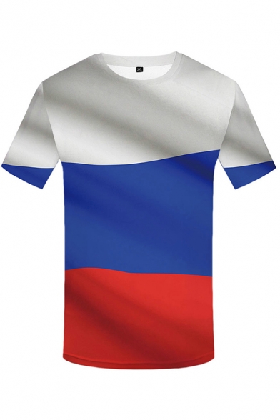 Mens Colorblock Short Sleeve Crew Neck Relaxed Fitted Trendy T Shirt