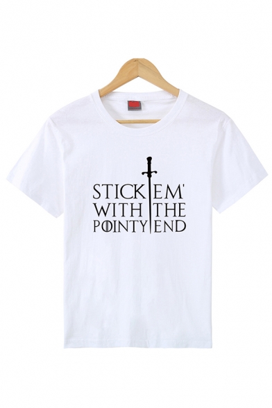 Simple Womens Letter Stickem with The Pointy End Print Short Sleeve Crew Neck Relaxed T Shirt