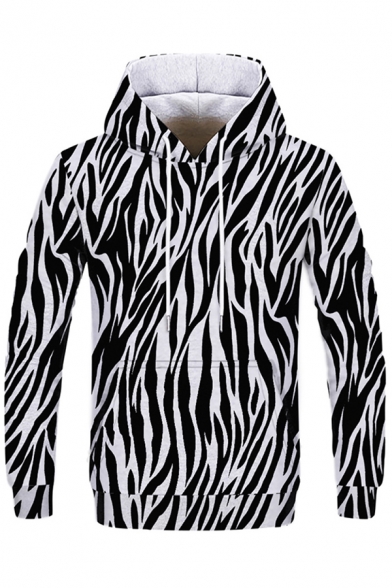 Black Abstract Stripe 3D Printed Long Sleeve Drawstring Kangaroo Pocket Loose Fit Popular Hoodie for Men