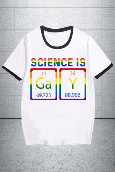Cool Girls Letter Gay Pride Pattern Short Sleeve Crew Neck Loose Ringer T Shirt in White