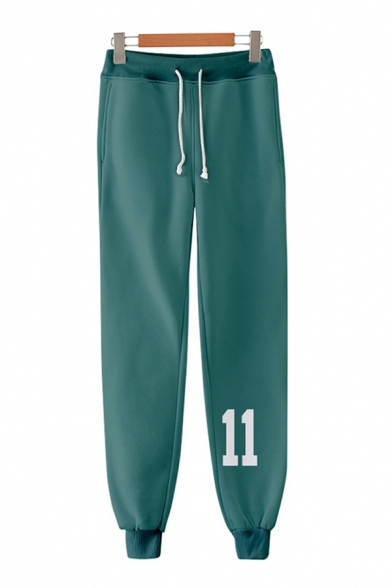 Cosplay Cool Drawstring Waist Number Print Ankle Length Cuffed Carrot Fit Sweatpants in Green