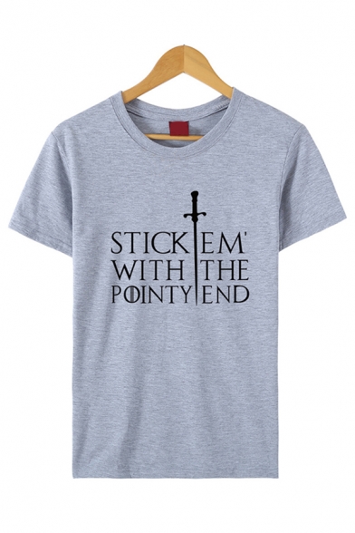 Simple Womens Letter Stickem with The Pointy End Print Short Sleeve Crew Neck Relaxed T Shirt