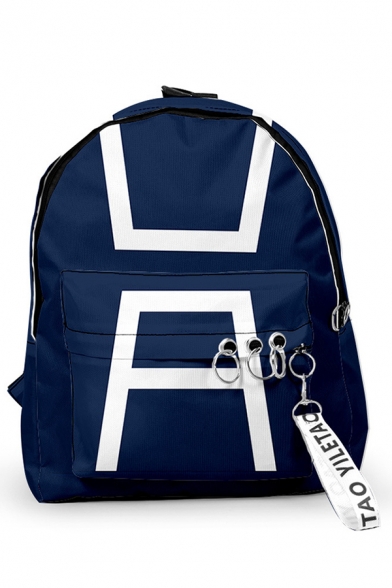 Streetwear Geometric Patterned O-ring Strap Decoration Large Capacity Backpack in Blue