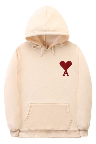 Stylish Mens Letter A Heart Graphic Long Sleeve Drawstring Sherpa Liner Loose Fit Hoodie with Pocket