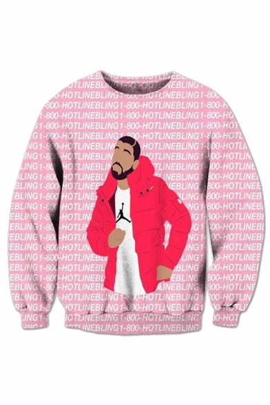 Fancy Pink Hotlinebling Cartoon Graphic Long Sleeve Crew Neck Loose Fit Pullover Sweatshirt for Boys