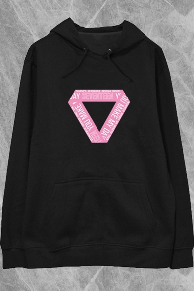 Inverted Triangle Letter Print Long Sleeve Drawstring Pouch Pocket Loose Popular Hoodie for Women