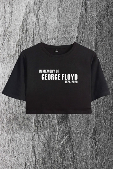 Casual Womens Letter George Floyd Printed Short Sleeve Crew-neck Loose Crop Tee