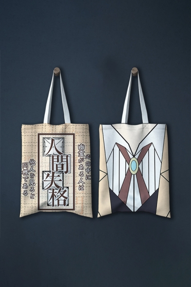 Chinese Letter Comic All over Geo Printed Canvas Tote Bag