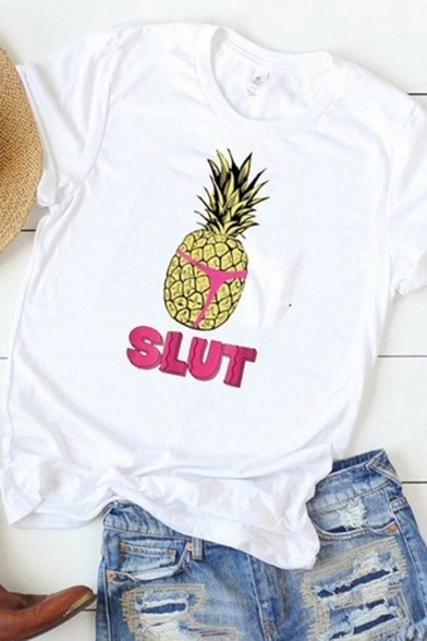 Cool Womens Letter Slut Pineapple Graphic Slim Fit T Shirt