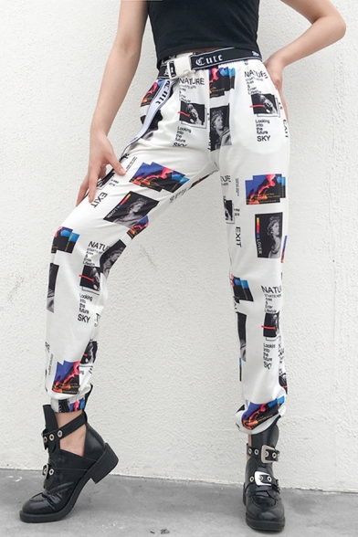 Fashionable Womens Figure Letter Nature Pattern Cuffed Ankle Length Tapered Fit Graphic Jogger Sweatpants