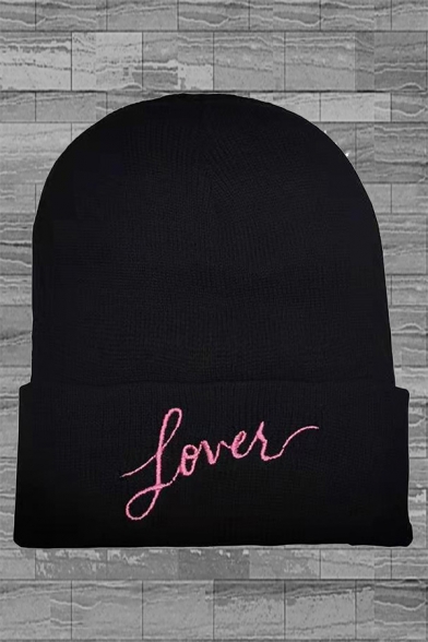 Trendy Girls Letter Lover Embroidered Knitted Beanie Hat