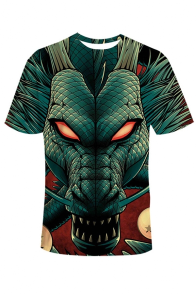 Fashionable Dragon 3D Printed Short Sleeve Crew Neck Loose T Shirt in Green