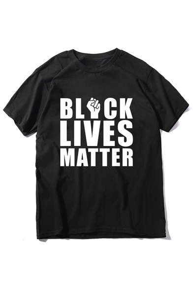 Leisure Womens Short Sleeve Crew Neck Letter Black Lives Matter Fish Graphic Loose Tee Top