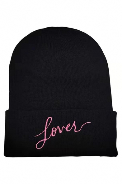 Trendy Girls Letter Lover Embroidered Knitted Beanie Hat