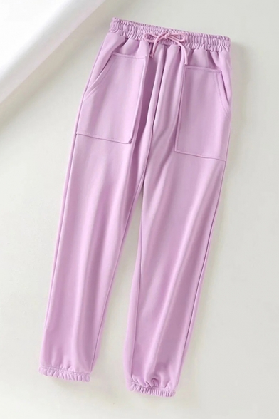 Fashionable Girls Solid Color Drawstring Waist Ankle Length Tapered Fit Sweatpants