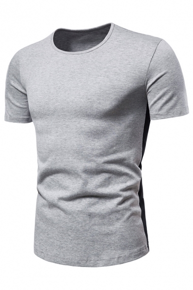Leisure Mens Color Block Short Sleeve Crew Neck Slim Fitted T Shirt