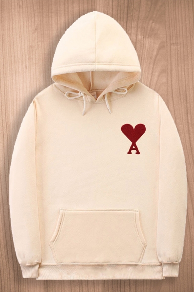 Stylish Mens Letter A Heart Graphic Long Sleeve Drawstring Sherpa Liner Loose Fit Hoodie with Pocket