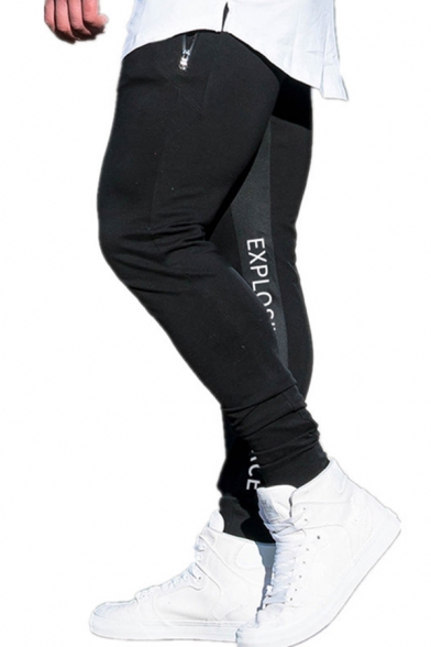 Athleta Mens Letter Explosive Force Bear Graphic Mid Waist Contrasted Cuffed Ankle Fitted Sweatpants